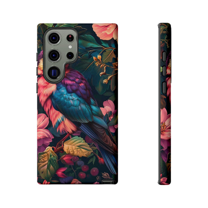 Vibrant Phone Case, Tropical Bird Design, Tough Phone Cover, Floral Tech Accessory, Gift for Nature Lovers