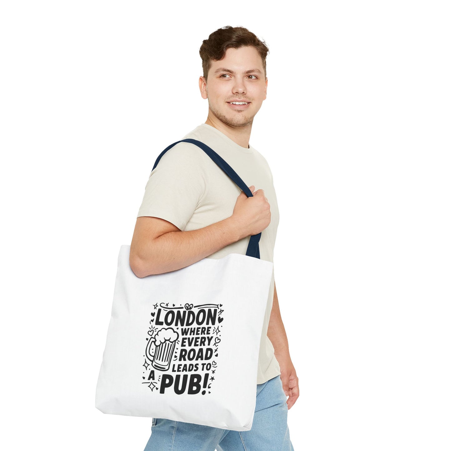 London Pub Tote Bag, Fun Travel Accessory, Gift for Beer Lovers, White Canvas Shopper, Festival, Day Out Bag