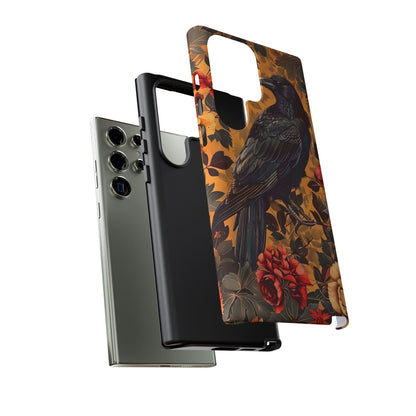 Raven Floral Phone Case - Tough Cases, Blackbird Decor, Gift for Nature Lovers, Bird Themed Accessories, Unique Phone Cover