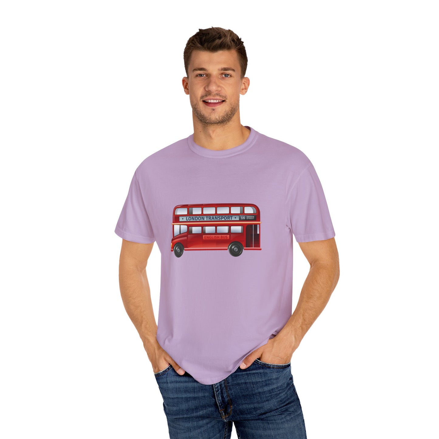 London Transport - Iconic Red Double-Decker Trendy Unisex Garment-Dyed T-shirt