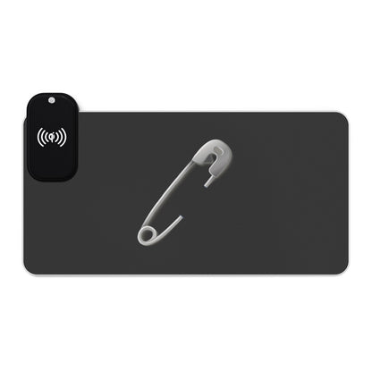 Silver Safety Pin - LED Wireless Gaming Mouse Pad with Charging Feature - Perfect for Gamers, Desk Accessories, Tech Gifts, Gaming Setup