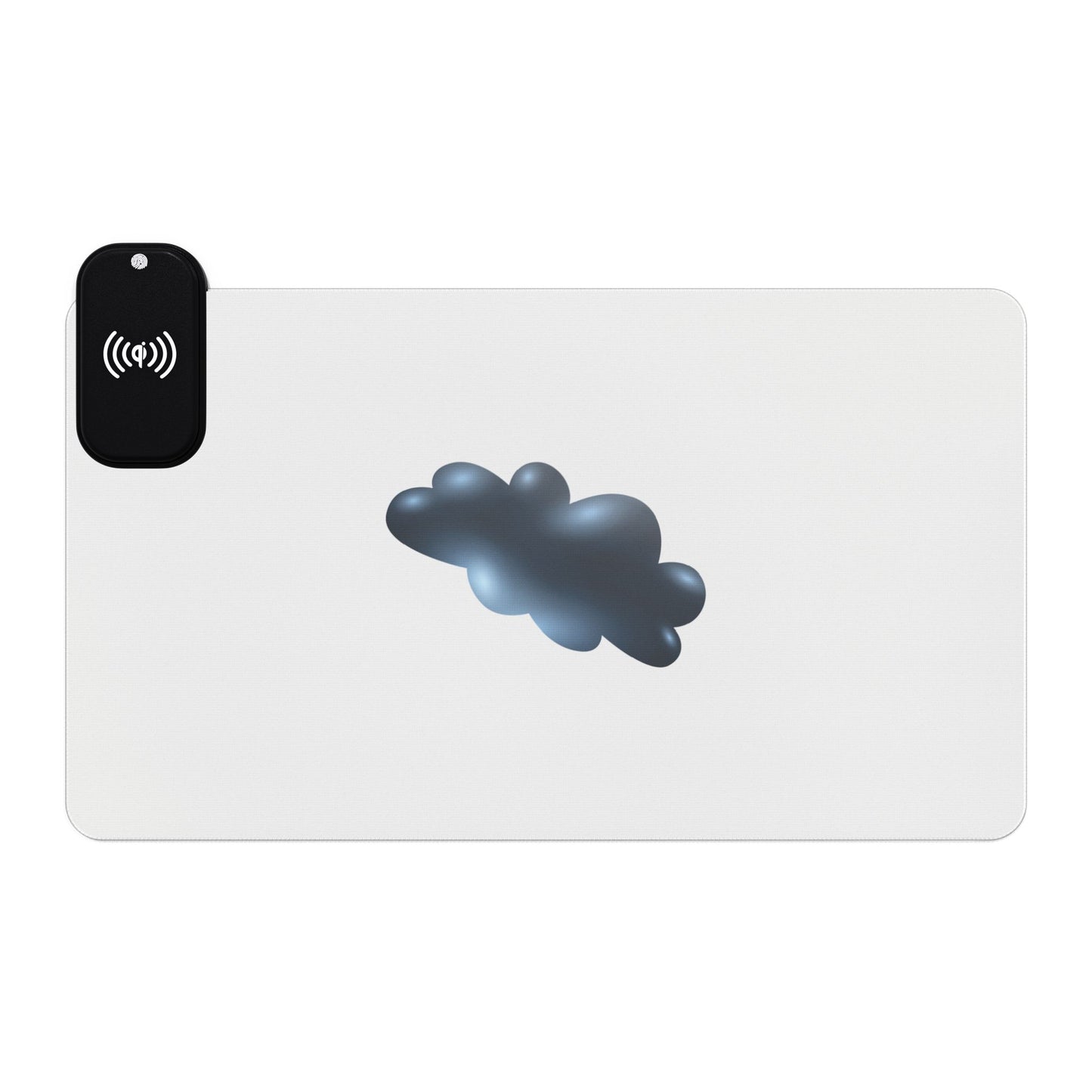 Cloud Illustration - Dark Blue - LED Wireless Charging Gaming Mouse Pad - Modern Desk Accessory, Gamer Gift, Home Office, White, Black, Cool Tech Decor