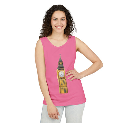 Unisex Garment-Dyed Tank Top - Big Ben Tower Watercolor Art Print