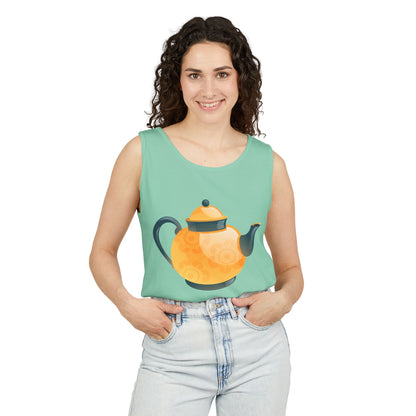 Unisex Garment-Dyed Tank Top - Classic British Tea Kettle - Timeless Elegance in Tea Time