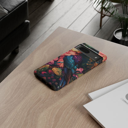 Vibrant Phone Case, Tropical Bird Design, Tough Phone Cover, Floral Tech Accessory, Gift for Nature Lovers