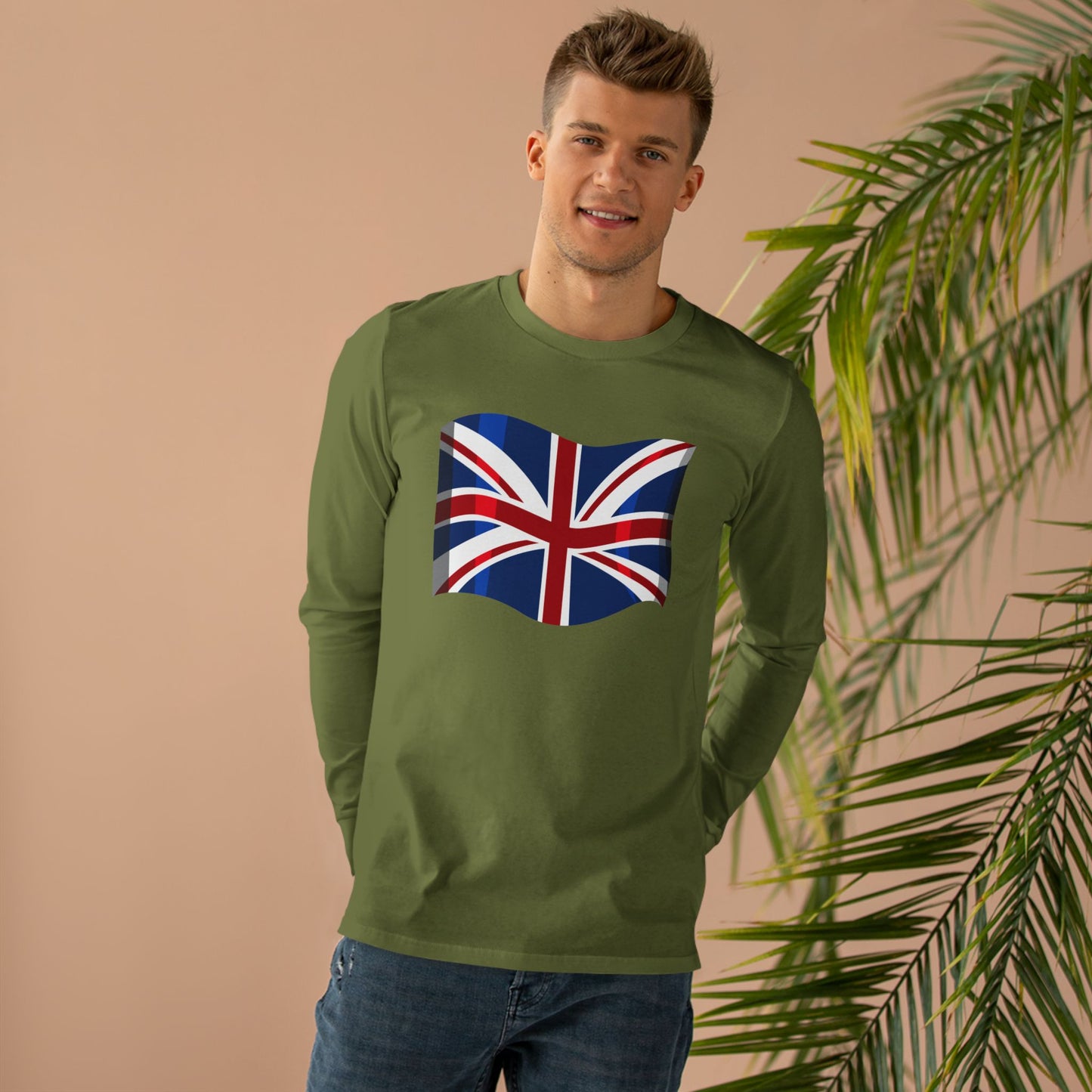 Men’s Base Longsleeve Tee - Classic UK Flag Design - Union Jack Symbol