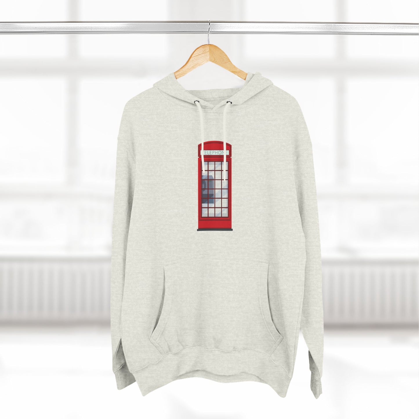 Iconic British Red Telephone Relaxed Three-Panel Fleece Hoodie