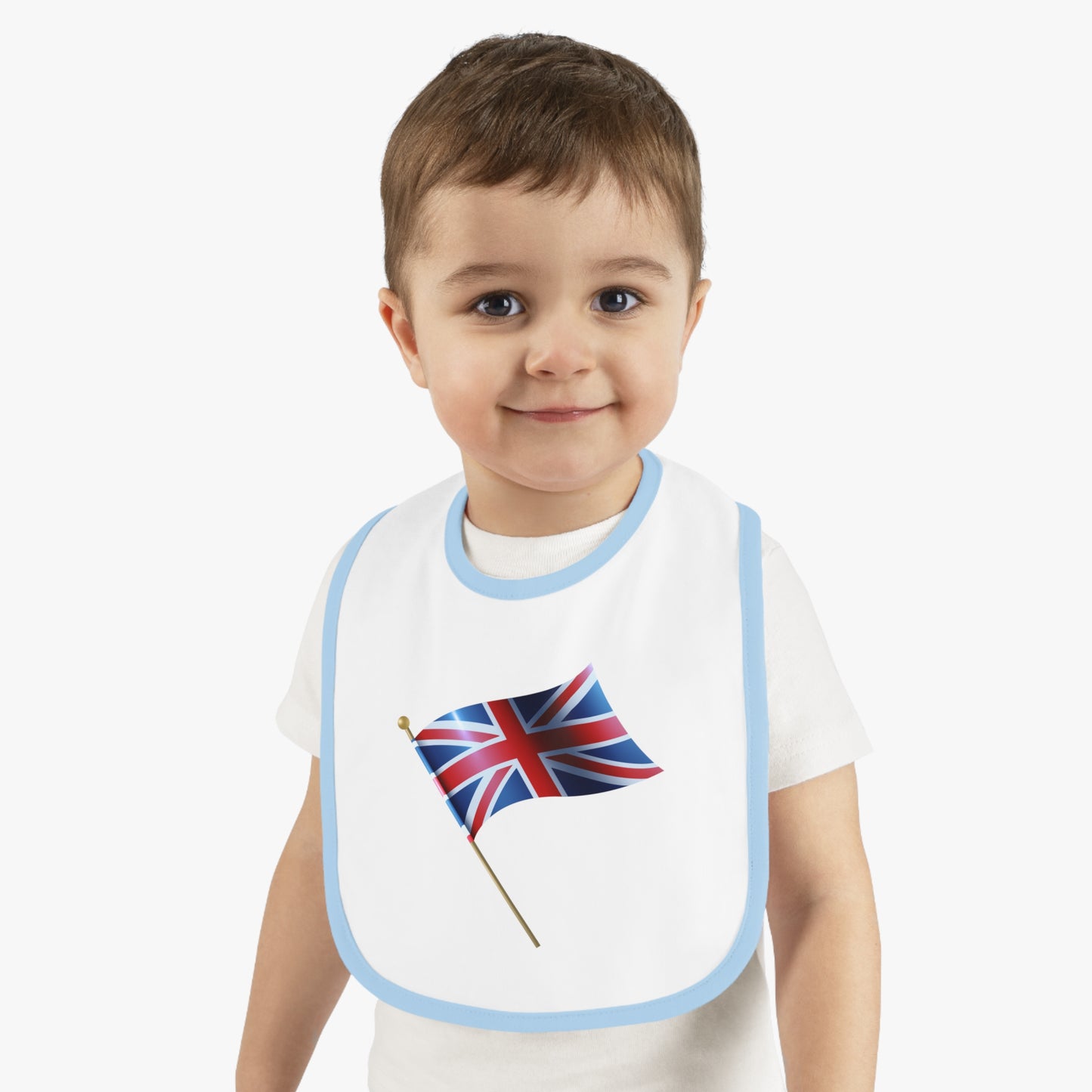 Union Jack Baby Bib, Cute Baby Shower Gift, Newborn Bib with Trim, Multipurpose Toddler Bib, British Flag Baby Accessory