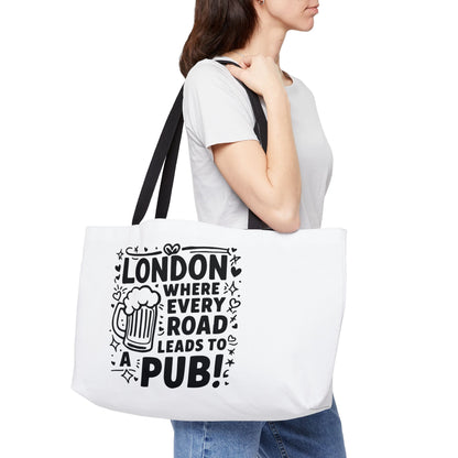 London Pub Weekender Tote Bag, Travel Bag, Beach Bag, Gift for Beer Lovers, Casual Weekend Essentials