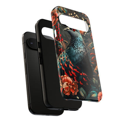 Floral Peacock Phone Case, Tough Cases, Artistic Phone Cover, Unique Gift, Nature Lover Accessory, Protective Case