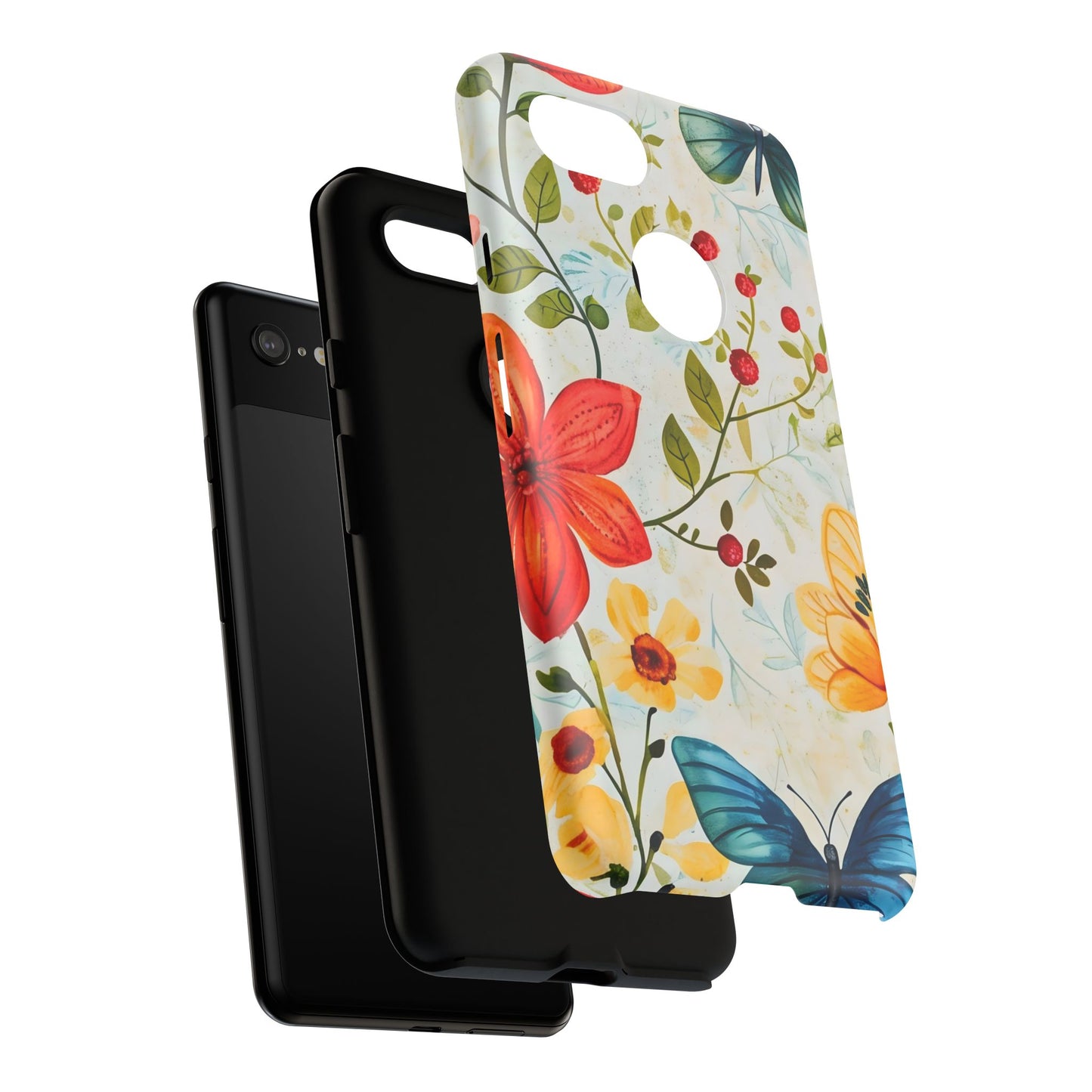 Floral Phone Case with Butterflies, Flower Design, Tough Phone Cover, Nature Lover Gift, Stylish Phone Accessory, Eco-Friendly