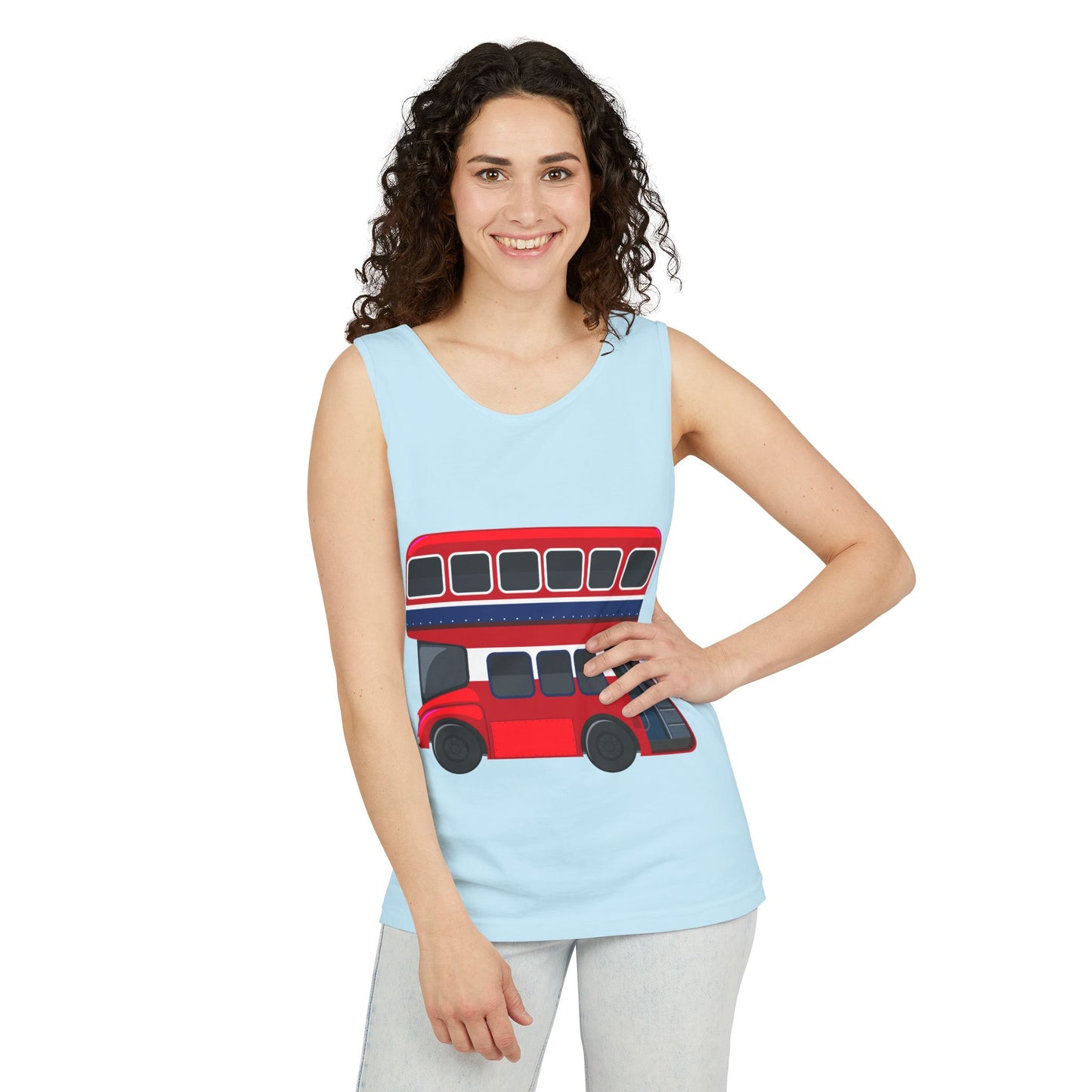 Unisex Garment-Dyed Tank Top - Classic London Double-Decker Bus Artwork