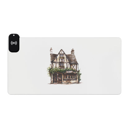 Tudor-Style Home – Historic England Charm - LED Gaming Mouse Pad with Wireless Charging, Aesthetic Desk Accessory for Gamers, Office Decor, Gift for Tech Lovers, USB Gaming Pad