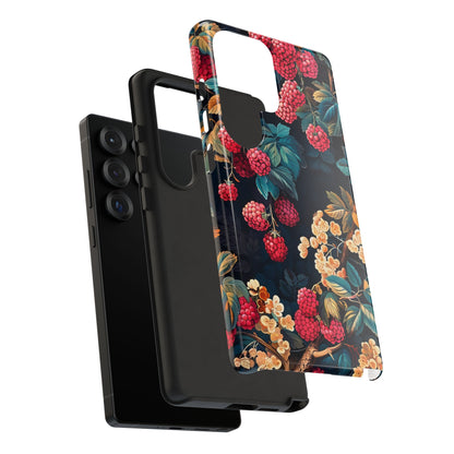 Floral Phone Case with Berry Design, Durable Phone Cover, Floral Print, Gift for Plant Lovers, Nature-Inspired Accessory
