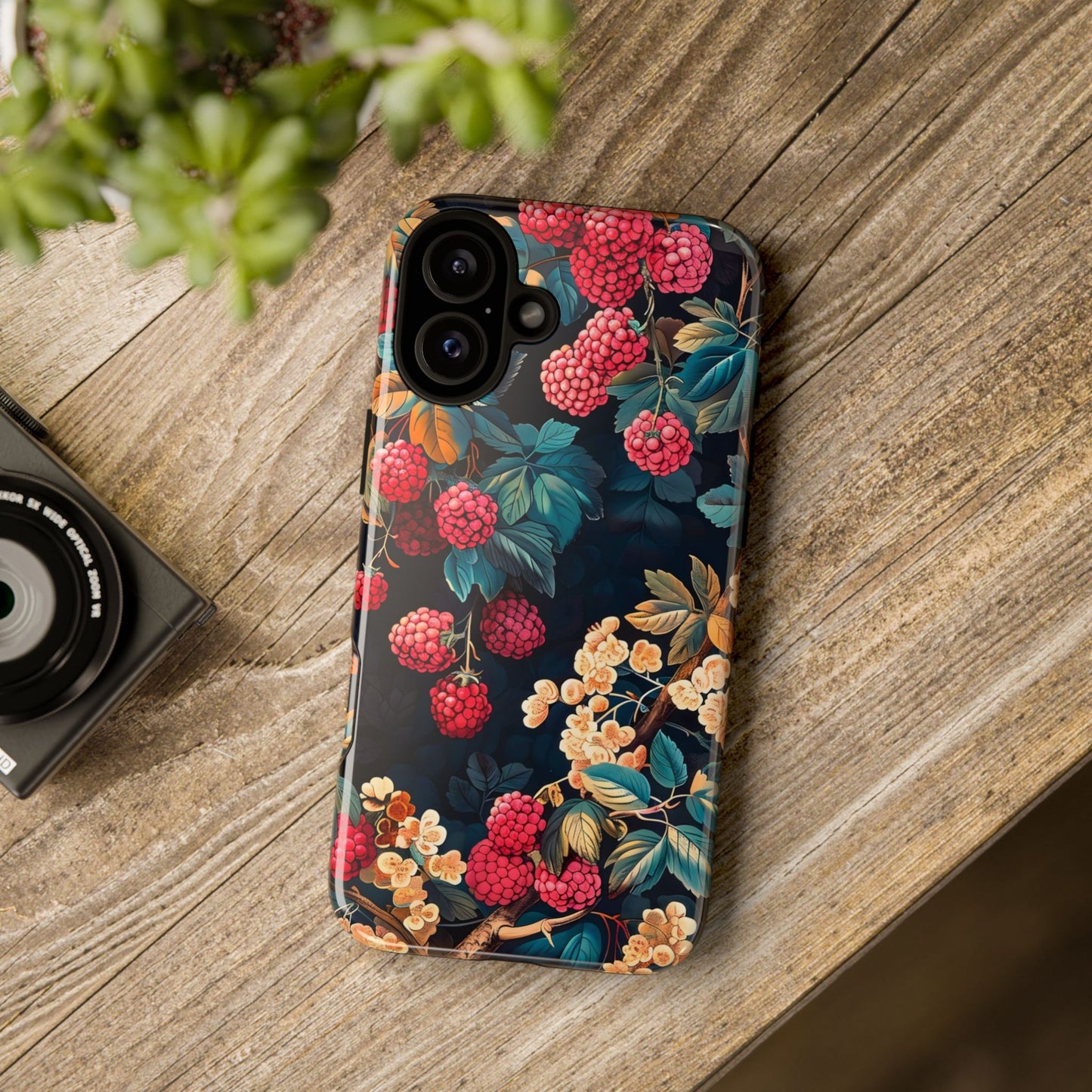 Floral Phone Case with Berry Design, Durable Phone Cover, Floral Print, Gift for Plant Lovers, Nature-Inspired Accessory