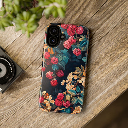 Floral Phone Case with Berry Design, Durable Phone Cover, Floral Print, Gift for Plant Lovers, Nature-Inspired Accessory