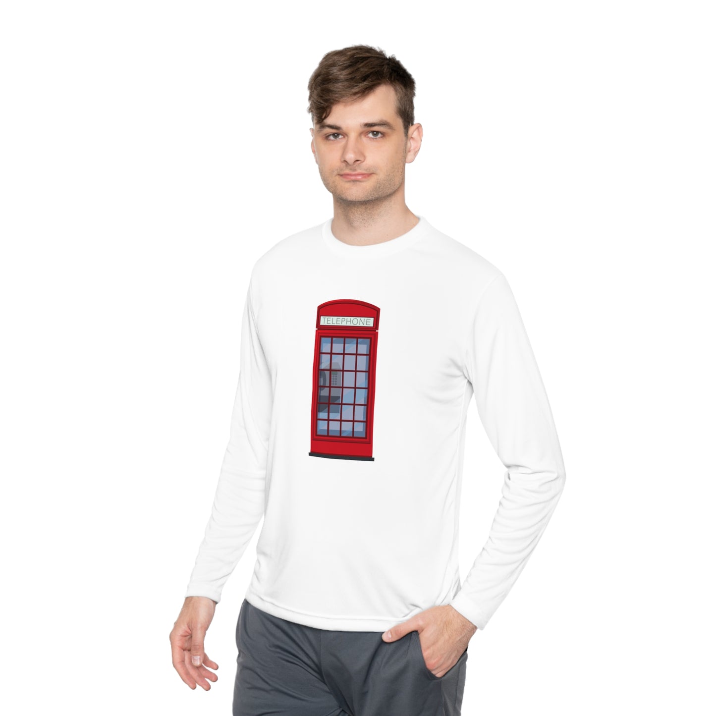 Unisex Lightweight Long Sleeve Tee- Iconic British Public Telephone - Classic Red Phone Box