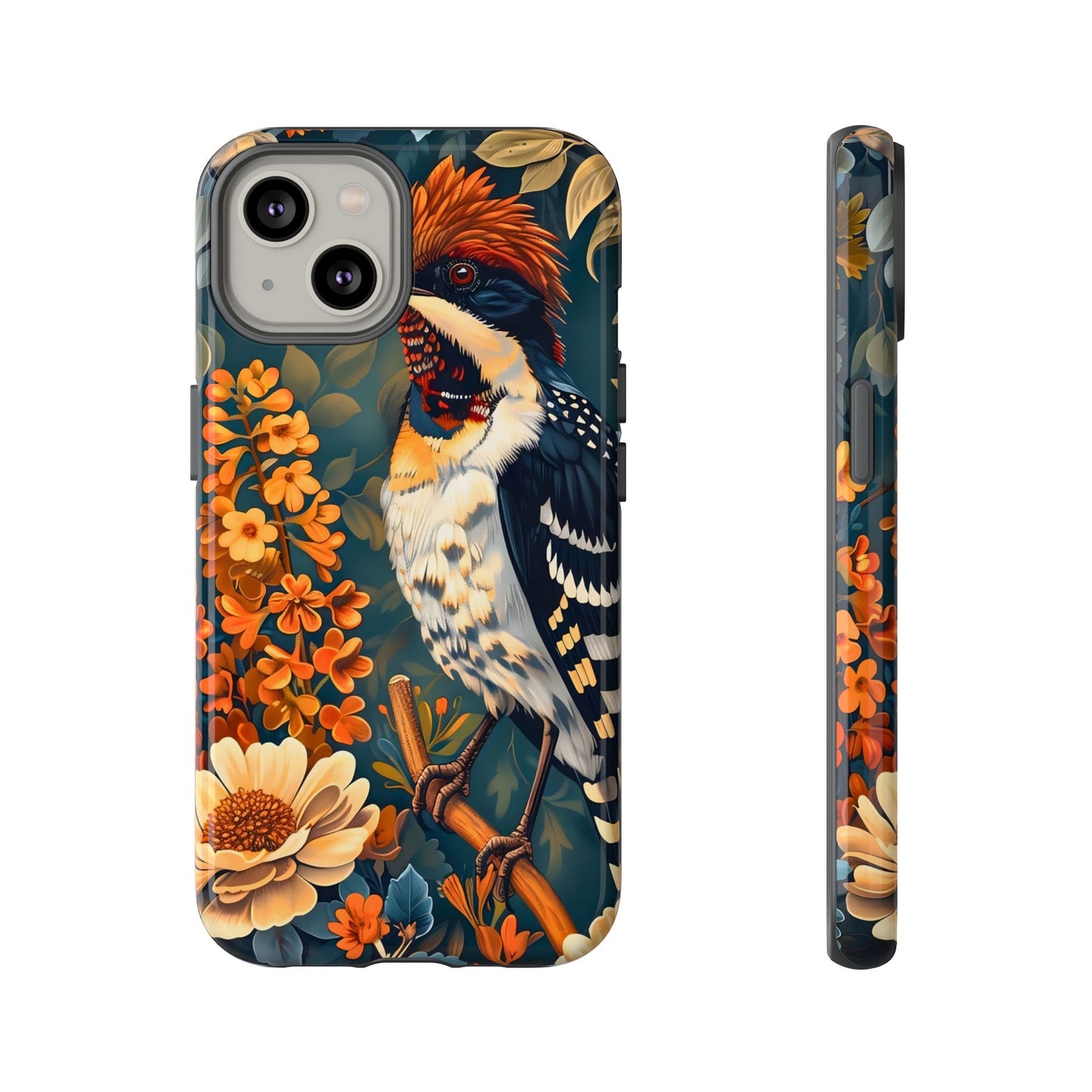 Tough Cases: Floral Bird Phone Case, Vintage Style Cover, Nature Lover Gift, Botanical Design, Spring Inspire Fashion