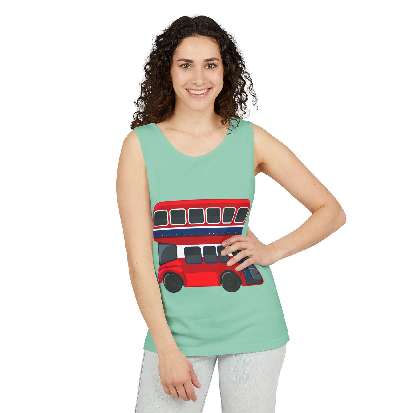 Unisex Garment-Dyed Tank Top - Classic London Double-Decker Bus Artwork