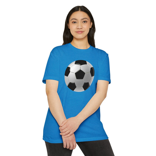 Unisex CVC Jersey T-shirt - Dynamic Football Design - Sports Passion and Energy
