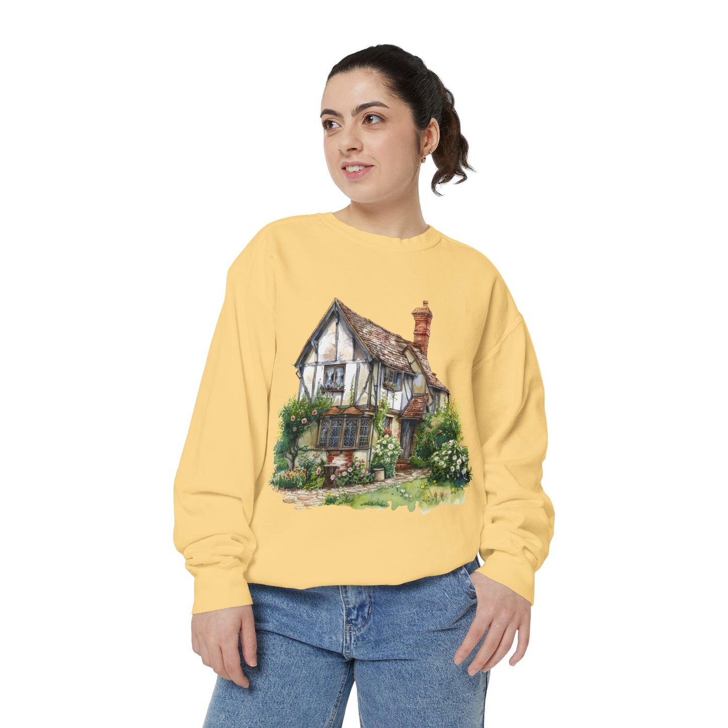 Unisex Garment-Dyed Sweatshirt - Nestled in Nature - British Village House Elegance