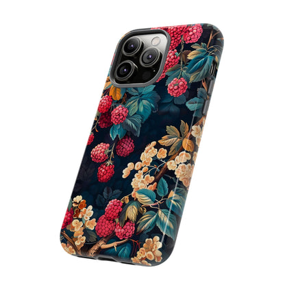 Floral Phone Case with Berry Design, Durable Phone Cover, Floral Print, Gift for Plant Lovers, Nature-Inspired Accessory