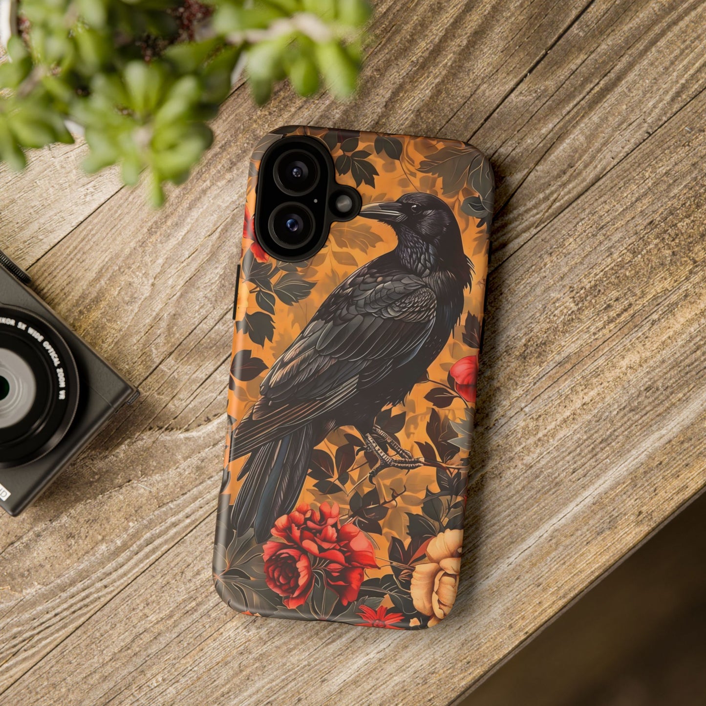 Raven Floral Phone Case - Tough Cases, Blackbird Decor, Gift for Nature Lovers, Bird Themed Accessories, Unique Phone Cover