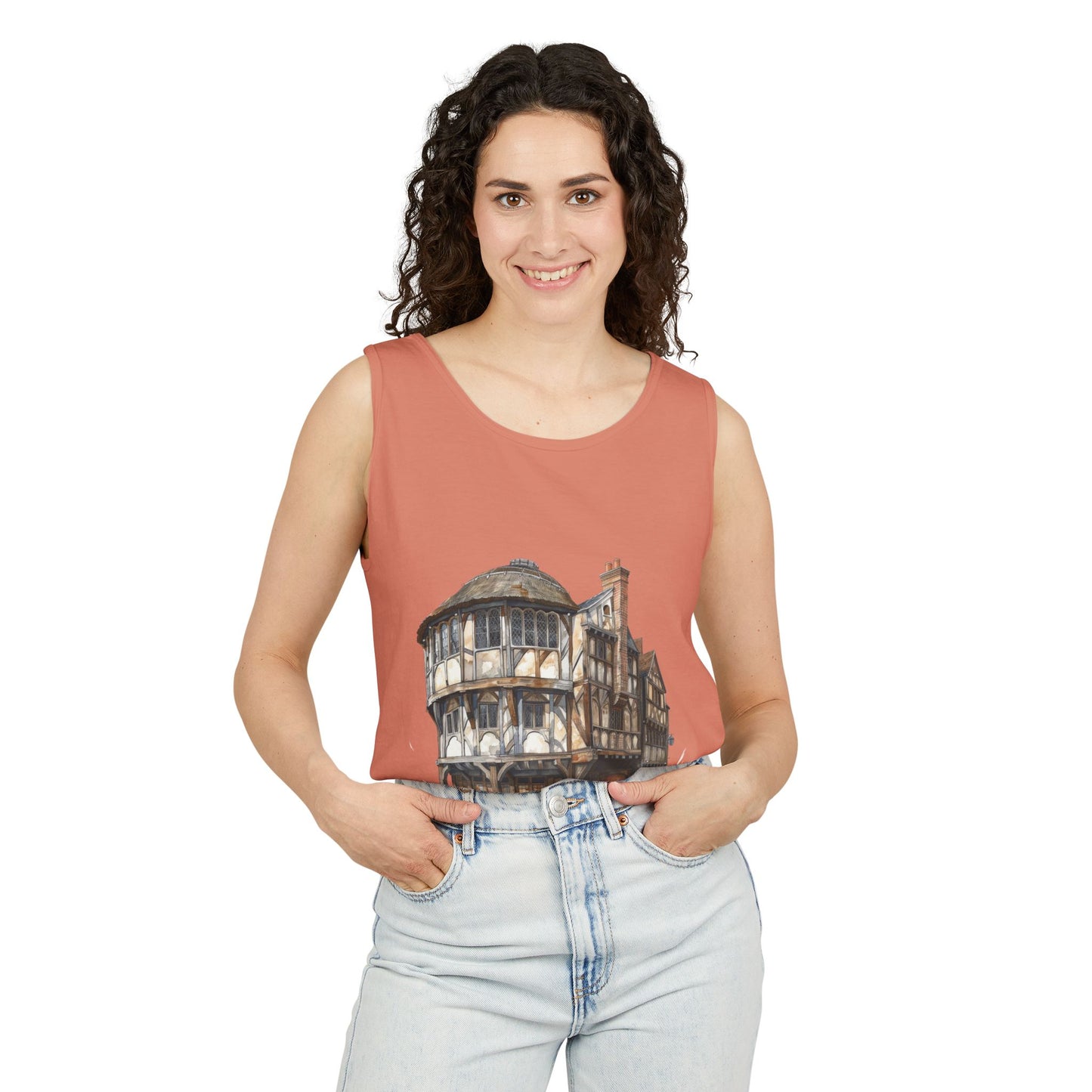 Unisex Garment-Dyed Tank Top - Hand-Painted Bar Scene Wall Art