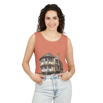 Unisex Garment-Dyed Tank Top - Hand-Painted Bar Scene Wall Art