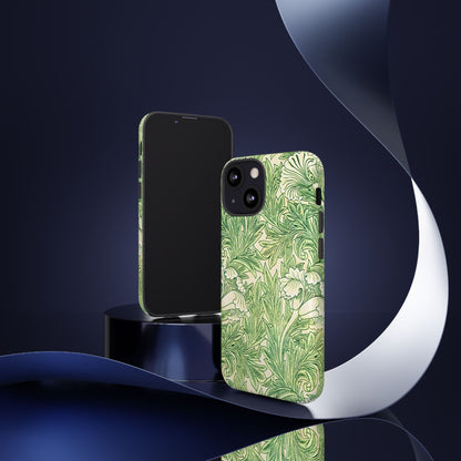 Green Floral Phone Case, Botanical iPhone Cover, Tough Phone Shell, Nature-inspired Gift, Eco-friendly Tech Accessory