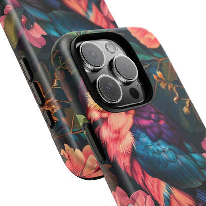 Vibrant Phone Case, Tropical Bird Design, Tough Phone Cover, Floral Tech Accessory, Gift for Nature Lovers