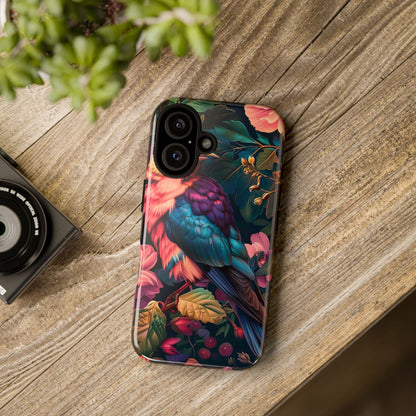 Vibrant Phone Case, Tropical Bird Design, Tough Phone Cover, Floral Tech Accessory, Gift for Nature Lovers