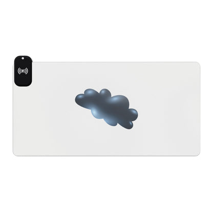 Cloud Illustration - Dark Blue - LED Wireless Charging Gaming Mouse Pad - Modern Desk Accessory, Gamer Gift, Home Office, White, Black, Cool Tech Decor