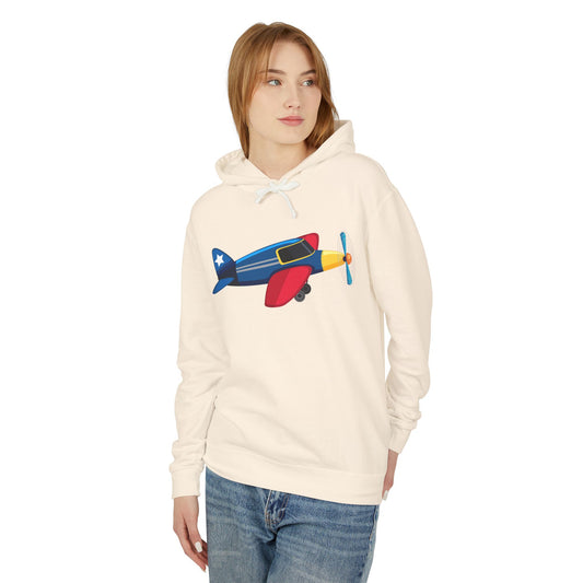 Unisex Lightweight Hooded Sweatshirt - Colorful Vintage Airplane Illustration - Retro Aviation