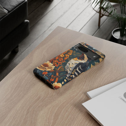 Tough Cases: Floral Bird Phone Case, Vintage Style Cover, Nature Lover Gift, Botanical Design, Spring Inspire Fashion