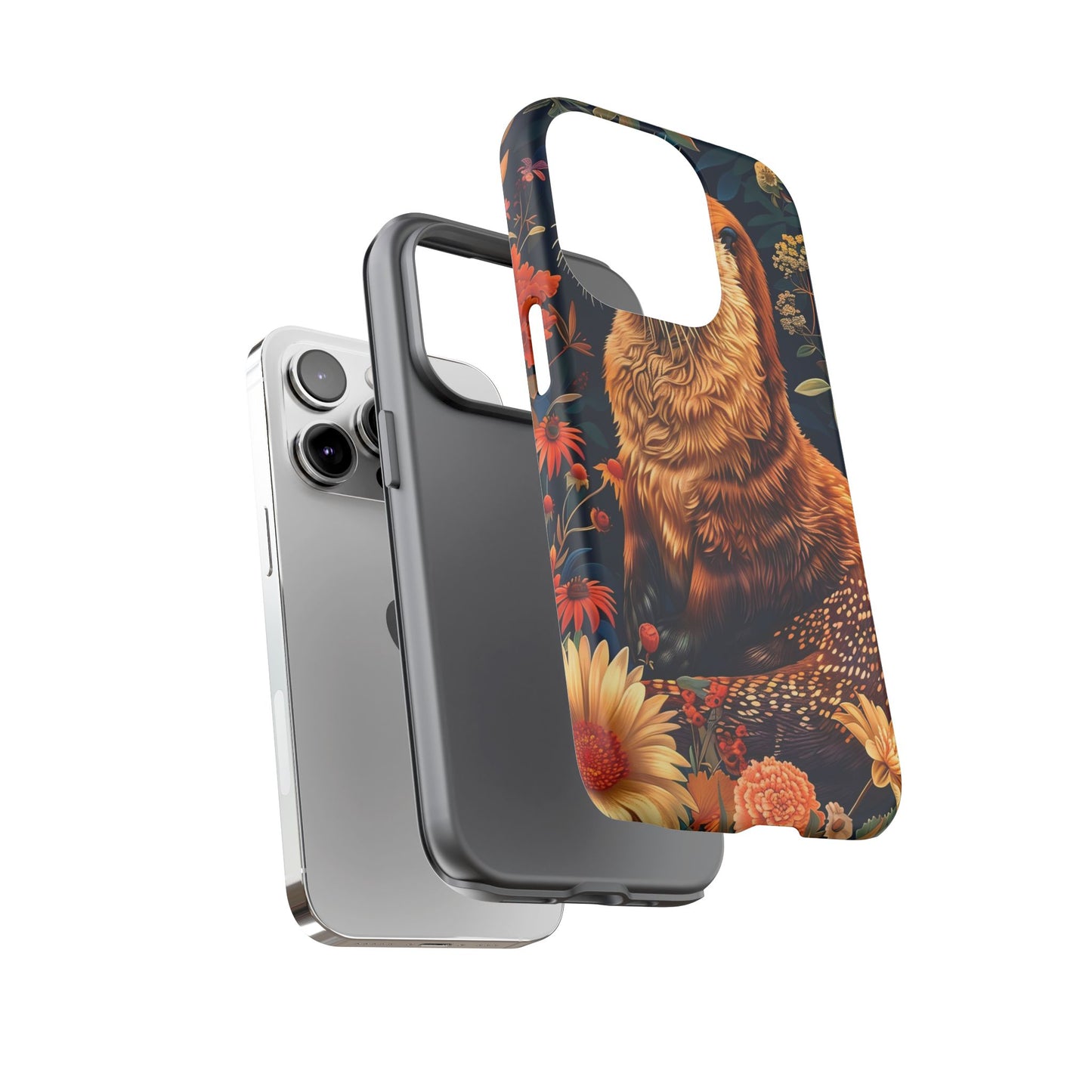 Otter Phone Case, Floral Otter Design, Tough Phone Cover, Nature Lover Gift, Cute Animal Accessories