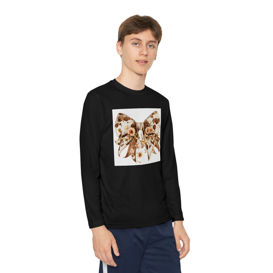 Youth Long Sleeve Tee - Western Cow Print Bow with Floral Accents Clipart - Stylish & Comfortable