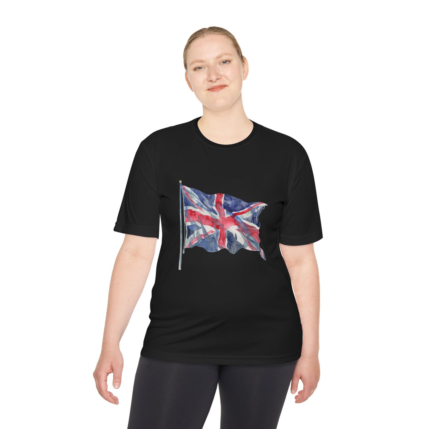 Unisex Moisture Wicking Tee - Watercolor Union Jack Design - I Love England - Union Jack Heart Design