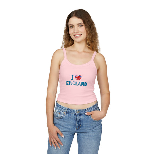 Women's Spaghetti Strap Tank Top - I Love England - Union Jack Heart Design