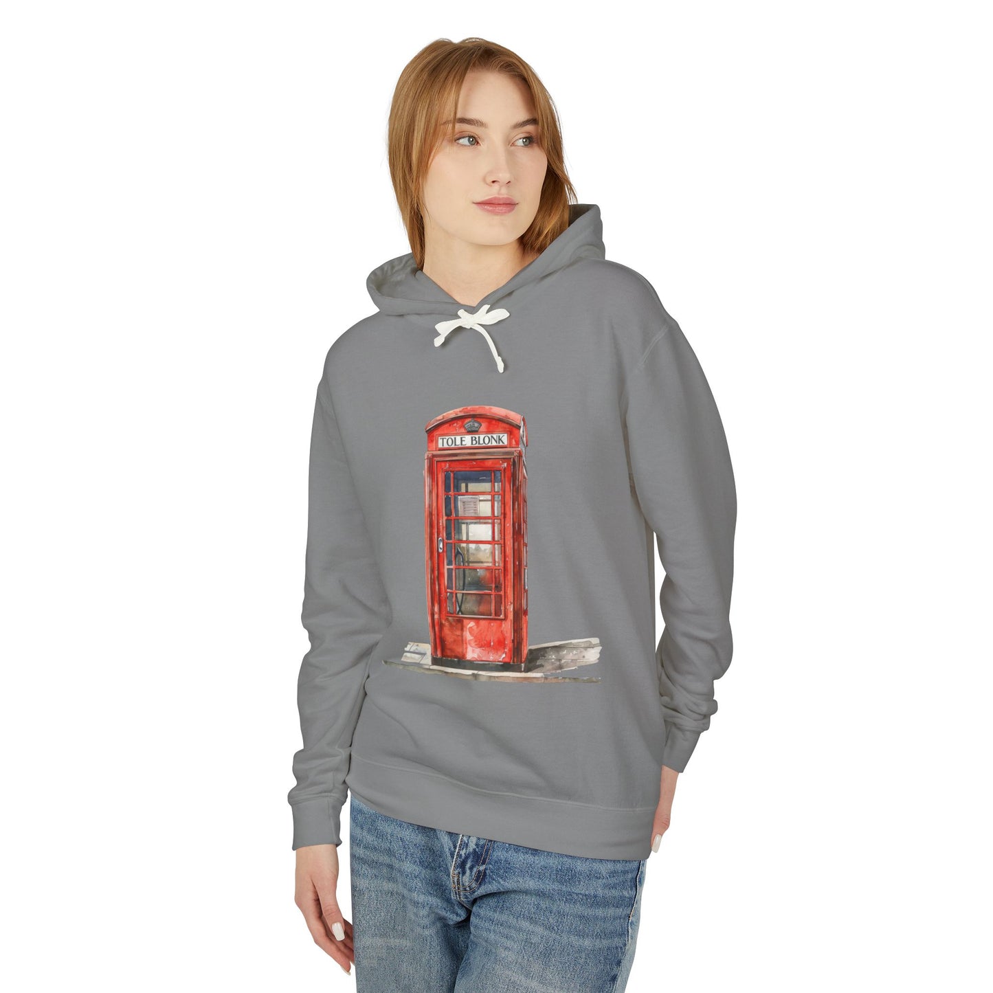 Unisex Lightweight Hooded Sweatshirt - Iconic British Public Telephone - Classic Red Phone Box Design