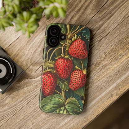 Strawberry Phone Case, Tough Berry Case, Floral Phone Cover, Cute Smartphone Shell, Nature-Inspired Gift
