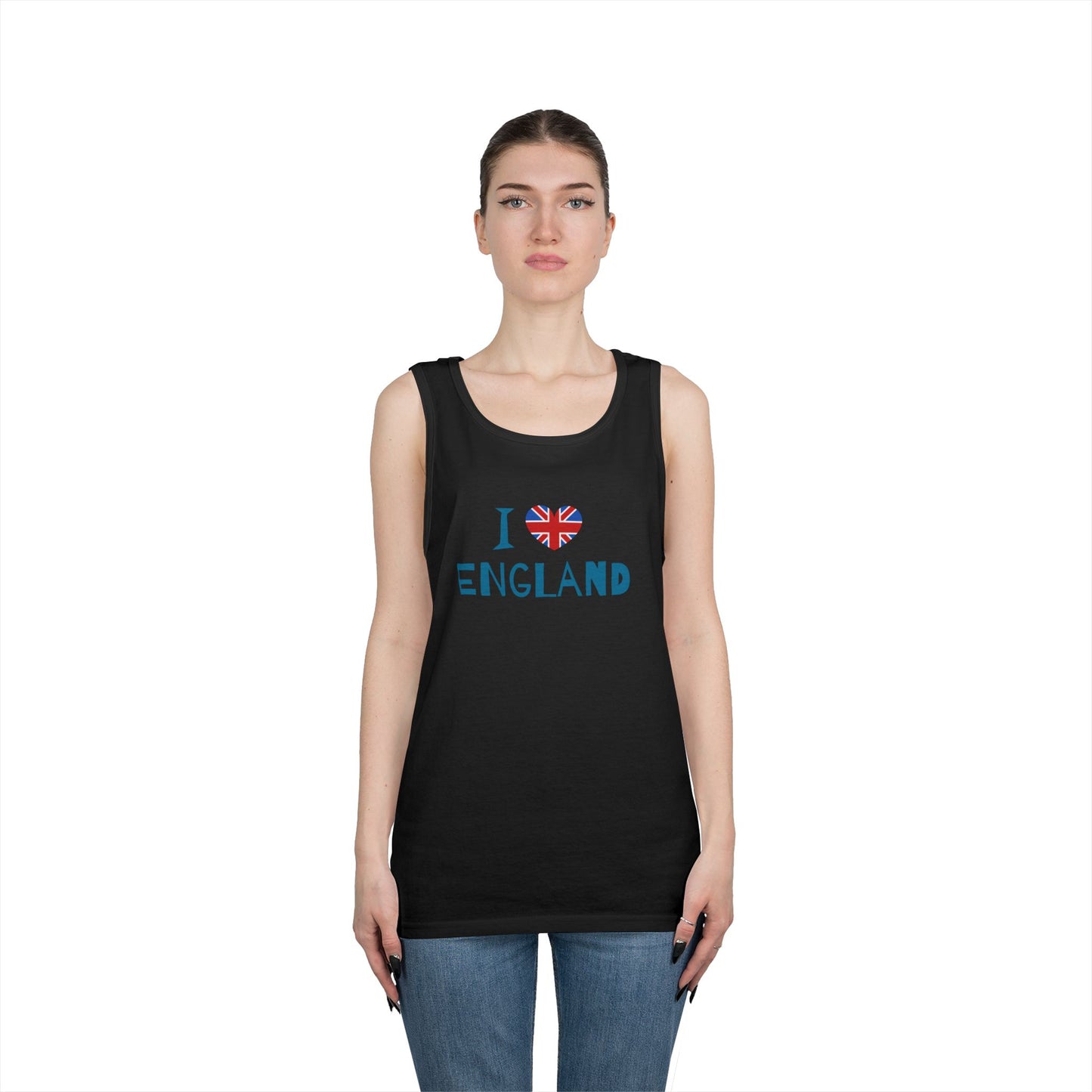 Unisex Heavy Cotton Tank Top - I Love England - Union Jack Heart Design