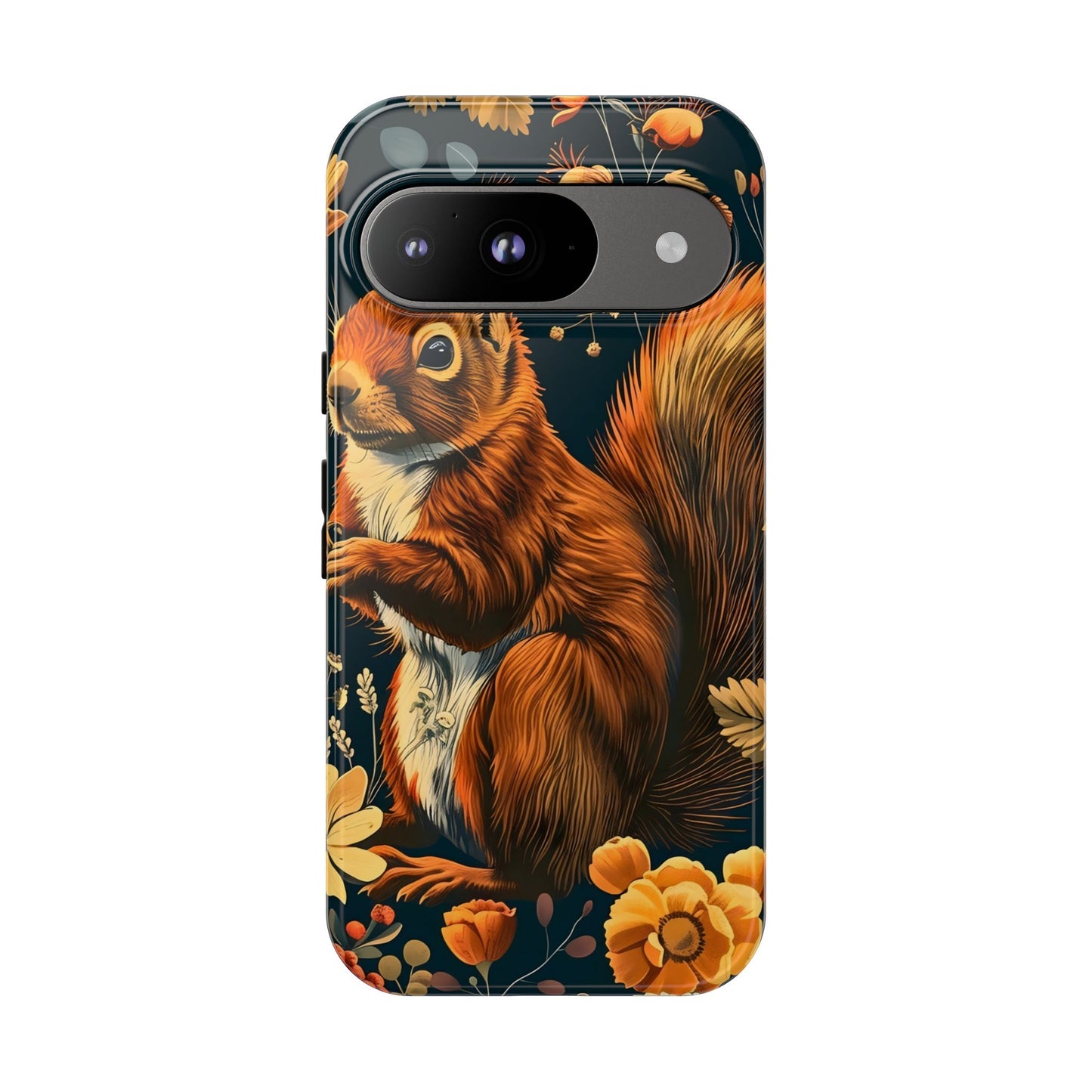 Squirrel Floral Phone Case, Tough Cases for Nature Lovers, Cute Animal Design, Fall Aesthetic, Perfect Gift for Her