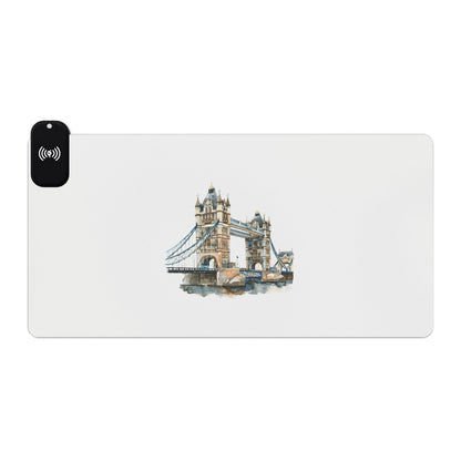 Tower Bridge Sketch – London’s Iconic Structure - LED Wireless Charging Gaming Mouse Pad - Perfect for Gamers, Office Use, Desk Decor, Unique Gift Ideas, Gaming Accessories