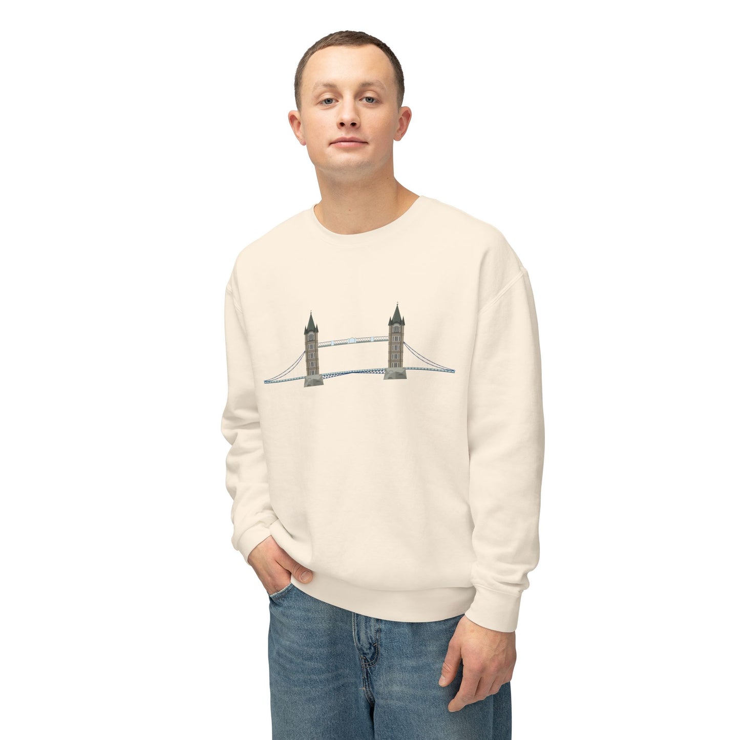 Unisex Lightweight Crewneck Sweatshirt - Tower Bridge - Iconic London Landmark Illustration