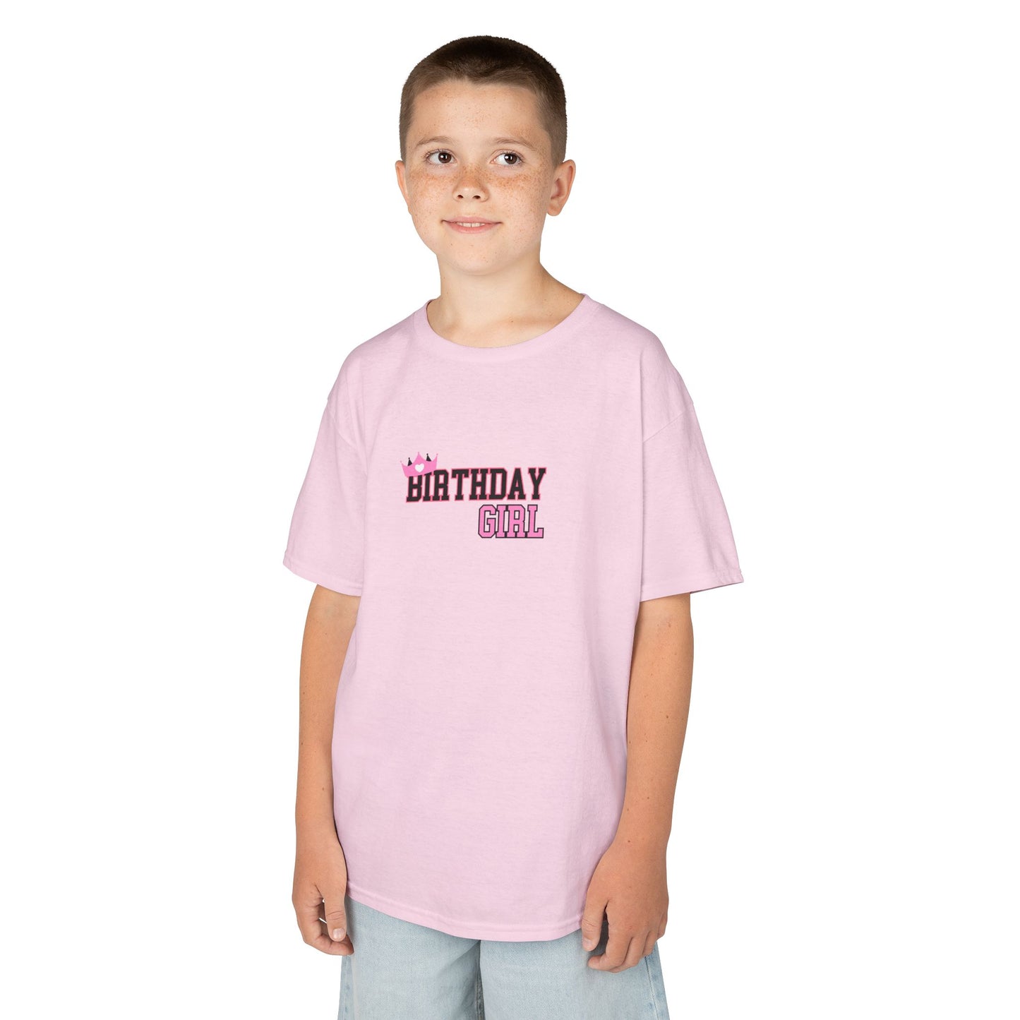 Kids Heavy Cotton Tee - Birthday Girl Leopard Print Rainbow Clipart - Celebrate in Style!