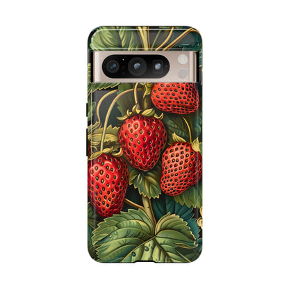 Strawberry Phone Case, Tough Berry Case, Floral Phone Cover, Cute Smartphone Shell, Nature-Inspired Gift