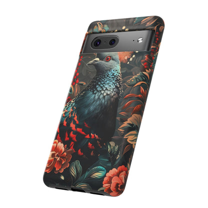 Floral Peacock Phone Case, Tough Cases, Artistic Phone Cover, Unique Gift, Nature Lover Accessory, Protective Case
