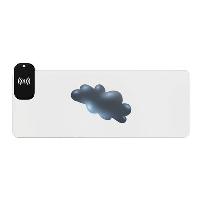 Cloud Illustration - Dark Blue - LED Wireless Charging Gaming Mouse Pad - Modern Desk Accessory, Gamer Gift, Home Office, White, Black, Cool Tech Decor