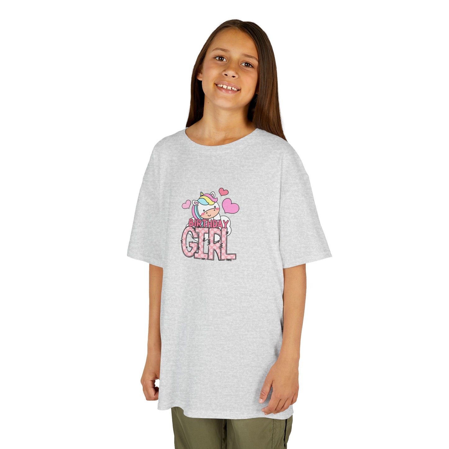 Kids Heavy Cotton Tee - Funky Leopard Print Birthday Girl Graphic - Fun Unicorn Design